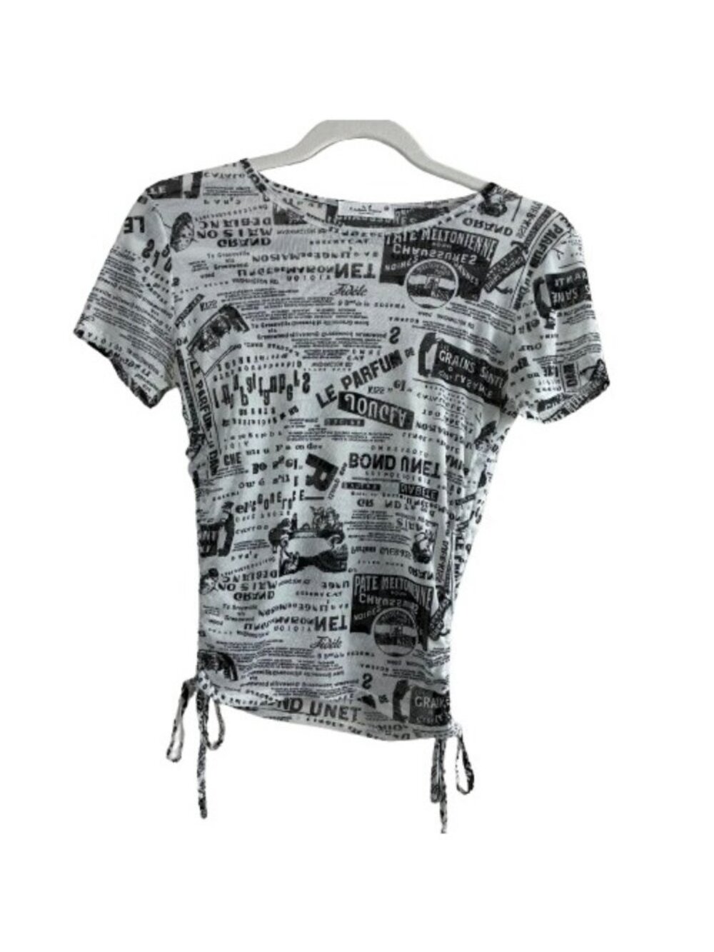 Rebellious Dreamer Newspaper Print Sheer Mesh Crop Top Sz M Y2K